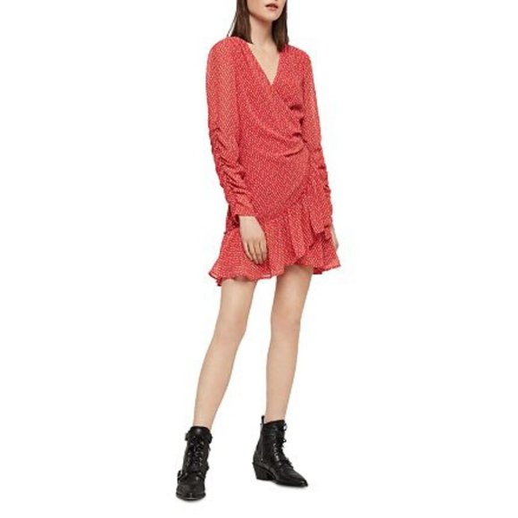 ALLSAINTS Flores Hearts Ruffle Wrap Mini Dress S - Picture 4 of 11